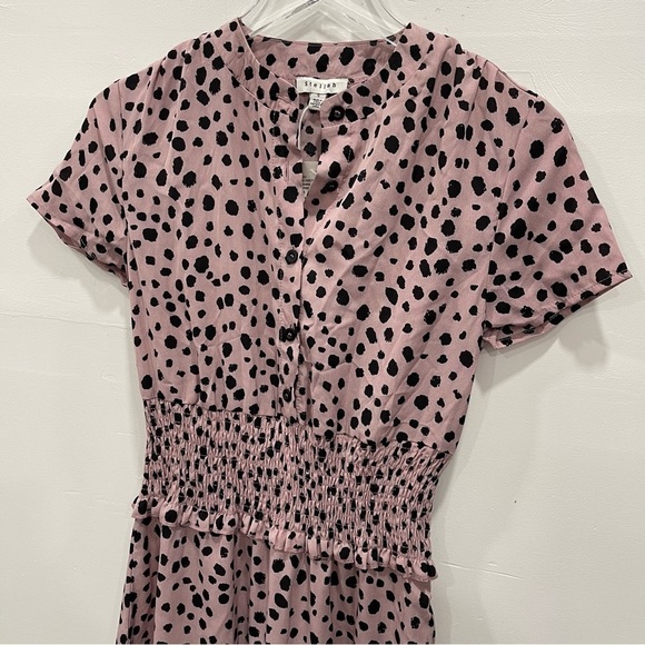 Stellah Printed Smocked Waist Mini Dress Flounce Hem Size Small - Picture 10 of 13